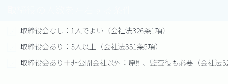 取締役の人数を左右する条件のチェックリスト図