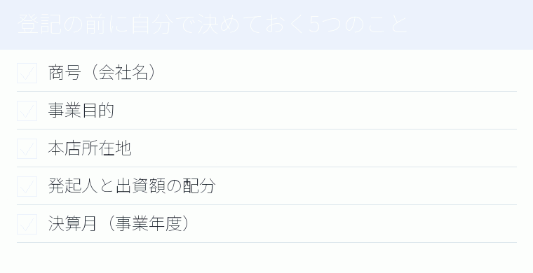 登記の前に自分で決めておく5つのことのチェックリスト図
