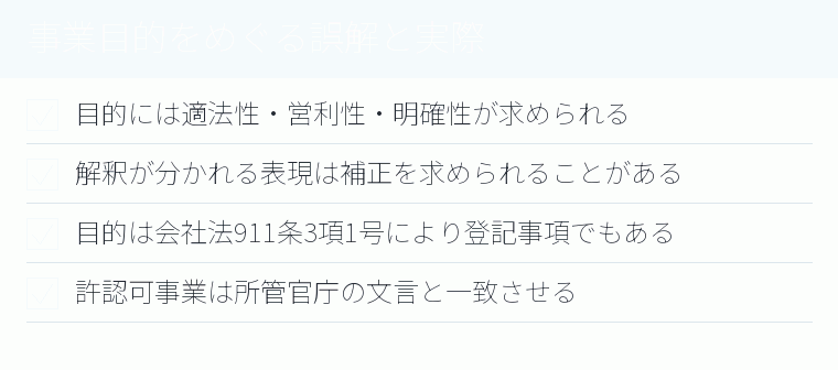 事業目的をめぐる誤解と実際のチェックリスト図
