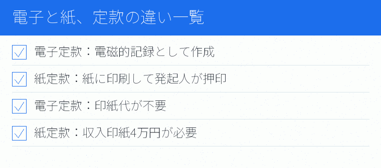 電子と紙、定款の違い一覧のチェックリスト図