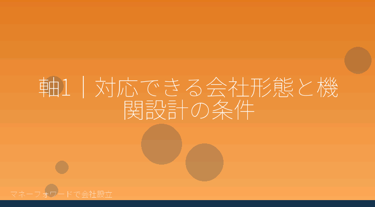 マネーフォワードで会社設立を自分で進める「軸1|対応できる会社形態と機関設計の条件」の解説イラスト