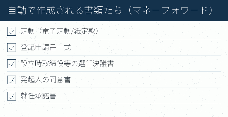 自動で作成される書類たち(マネーフォワード)のチェックリスト図