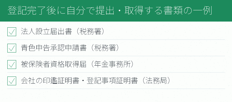 登記完了後に自分で提出・取得する書類の一例のチェックリスト図