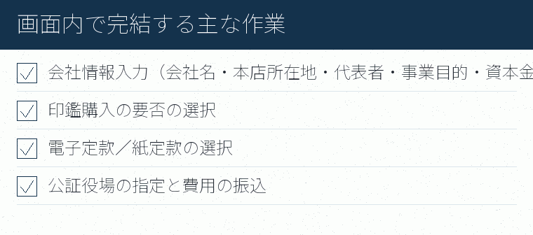 画面内で完結する主な作業のチェックリスト図