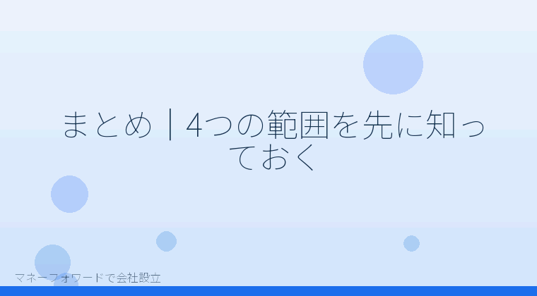 マネーフォワードで会社設立を自分で進める「まとめ|4つの範囲を先に知っておく」の解説イラスト