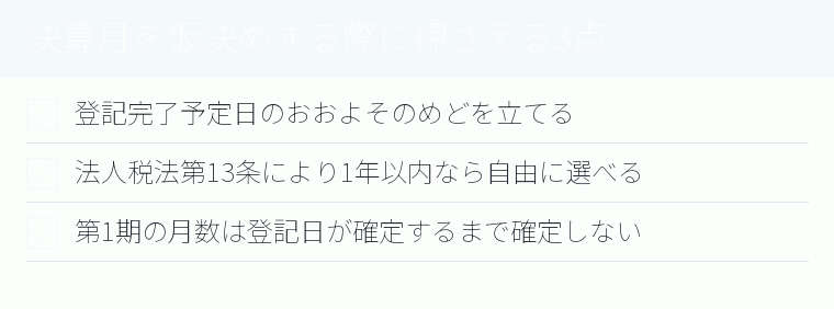 決算月を仮決めする際に押さえる3点のチェックリスト図