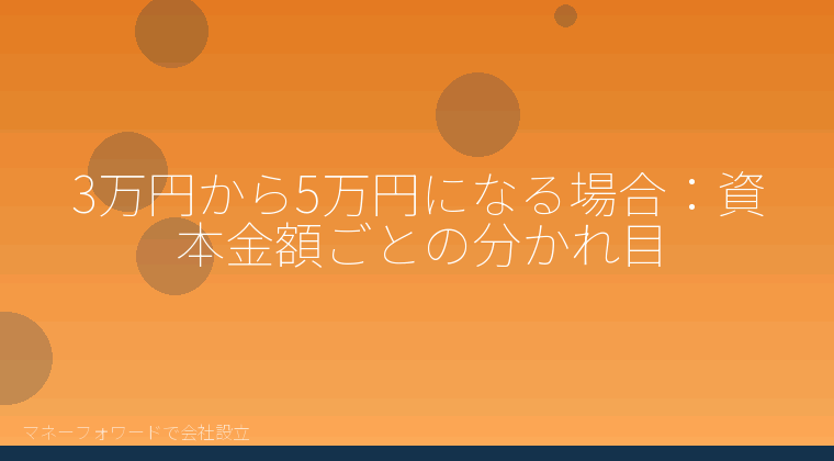 マネーフォワードで会社設立を自分で進める「3万円から5万円になる場合：資本金額ごとの分かれ目」の解説イラスト