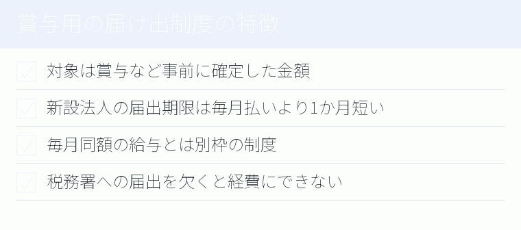 賞与用の届け出制度の特徴のチェックリスト図