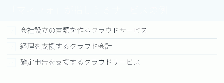 「マネフォ」が指しうるサービスの例のチェックリスト図