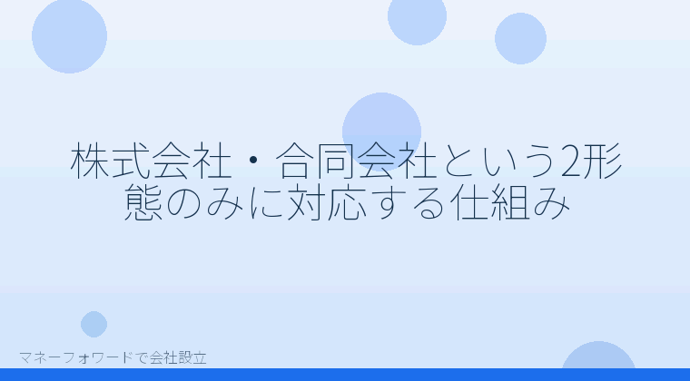 マネーフォワードで会社設立を自分で進める「株式会社・合同会社という2形態のみに対応する仕組み」の解説イラスト