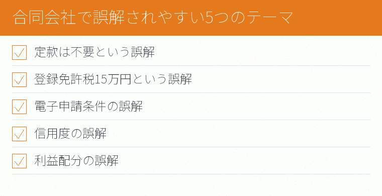 合同会社で誤解されやすい5つのテーマのチェックリスト図