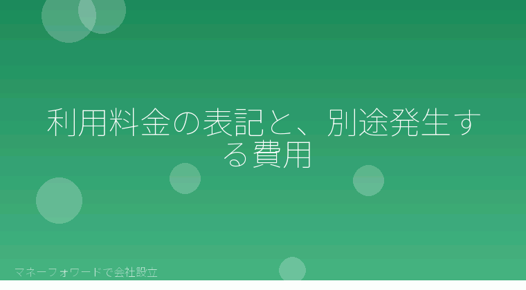 マネーフォワードで会社設立を自分で進める「利用料金の表記と、別途発生する費用」の解説イラスト