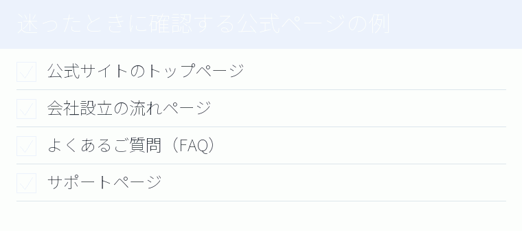迷ったときに確認する公式ページの例のチェックリスト図