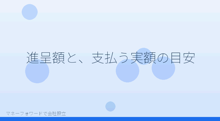 マネーフォワードで会社設立を自分で進める「進呈額と、支払う実額の目安」の解説イラスト
