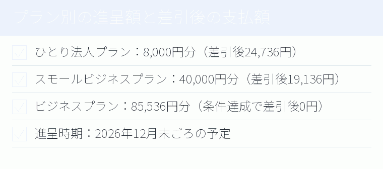 プラン別の進呈額と差引後の支払額のチェックリスト図