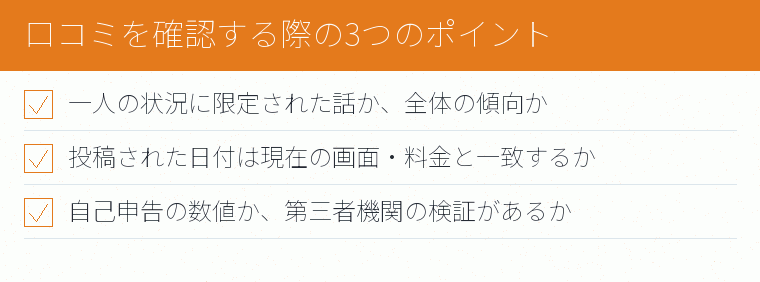 口コミを確認する際の3つのポイントのチェックリスト図