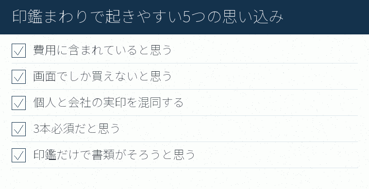 印鑑まわりで起きやすい5つの思い込みのチェックリスト図