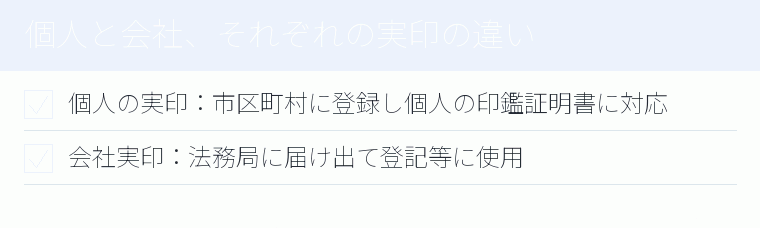 個人と会社、それぞれの実印の違いのチェックリスト図