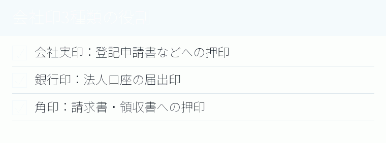 会社印3種類の役割のチェックリスト図