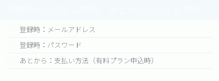 登録時に入力する項目、あとから入力する項目のチェックリスト図