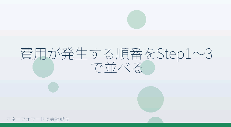 マネーフォワードで会社設立を自分で進める「費用が発生する順番をStep1〜3で並べる」の解説イラスト