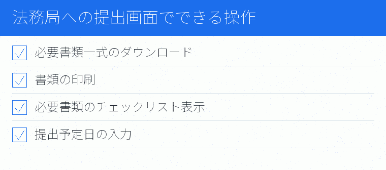 法務局への提出画面でできる操作のチェックリスト図