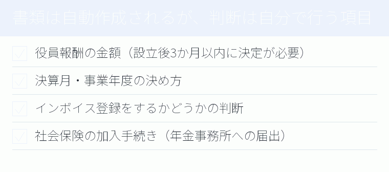 書類は自動作成されるが、判断は自分で行う項目のチェックリスト図