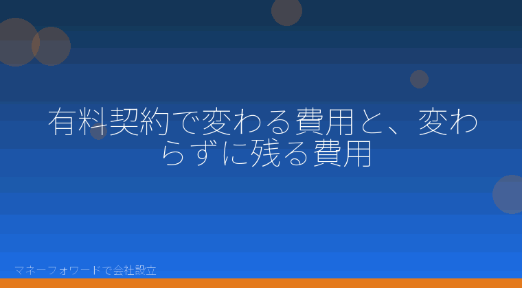 マネーフォワードで会社設立を自分で進める「有料契約で変わる費用と、変わらずに残る費用」の解説イラスト