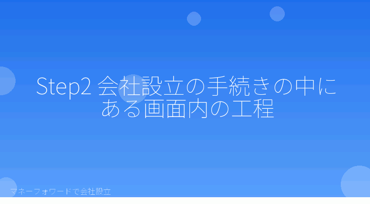 マネーフォワードで会社設立を自分で進める「Step2 会社設立の手続きの中にある画面内の工程」の解説イラスト